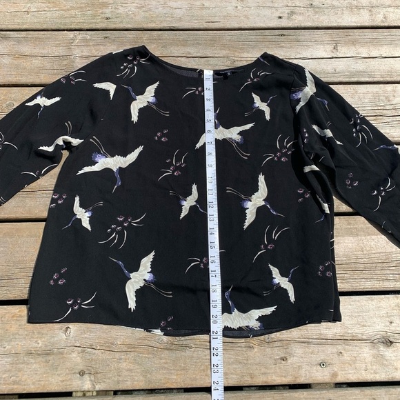 George Black Crane Bird Print Bell Sleeve Blouse Top XL - Picture 8 of 9